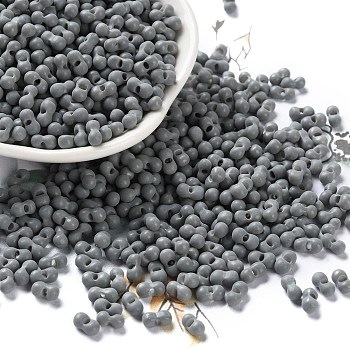 Rubberized Style Glass Seed Beads, Peanut, Gray, 6~6.5x3~3.5x3~3.5mm, Hole: 1mm, about 4500pcs/pound