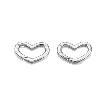 Brass Spring Gate Rings, Cadmium Free & Nickel Free & Lead Free, Heart, Real Platinum Plated, 11.5x17x2.5mm