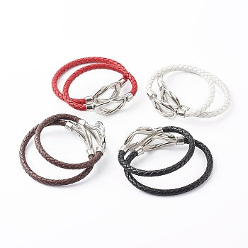 Braided Imitation Cowhide Leather Cord Bracelets for Couple, with 304 Stainless Steel Magnetic Clasps, Mixed Color, 8.07 inch(20.5cm), 8.86 inch(22.5cm), 2pcs/set