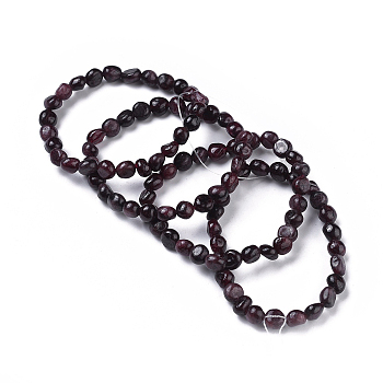 Natural Garnet Bead Stretch Bracelets, Tumbled Stone, Nuggets, Inner Diameter: 2~2-1/4 inch(5.2~5.6cm)