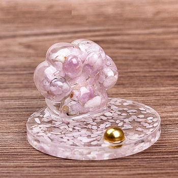 Resin Paw Print Mobile Phone Holder, with Natural Kunzite Chips inside for Home Office Decorations, 80x58mm