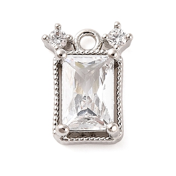 Brass Pave Clear Cubic Zirconia Charms, Platinum, Rectangle, 10x7x2mm, Hole: 1mm