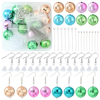 DIY Disco Ball Dangle Earring Making Kit, Including Acrylic Beads, Plastic Ear Nuts, Iron Earring Hooks, Mixed Color, 110Pcs/box