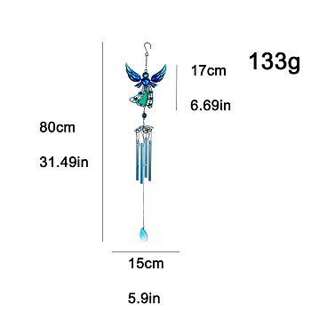 Iron Angel Pendant Decorations, Tube Tassel Wind Chime for Garden Outdoor Courtyard Balcony Hanging Decoration, Blue, 800x150mm