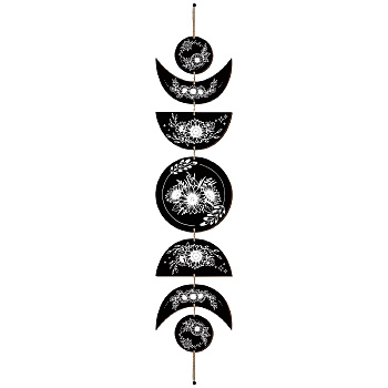 Moon Phase Wood Hanging Wall Decorations, with Cotton Thread Tassels, for Home Wall Decorations, Flower, 790mm