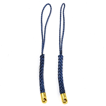 Polyester Cord Mobile Straps, with Golden Plated Iron Findings, Prussian Blue, 7.6~8.1cm