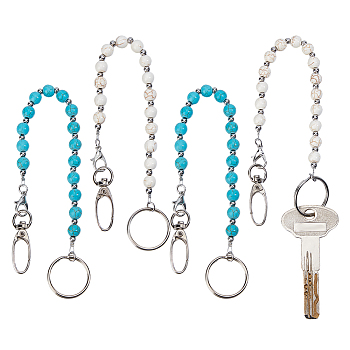 4Pcs 2 Style Synthetic Turquoise & Magnesite Keychain, with Alloy Lobster Claw Clasps and Iron Clasps & Rings, Mixed Color, 263mm