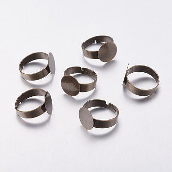 Brass Pad Ring Components, Adjustable, Flat Round, Antique Bronze, Lead Free, Cadmium Free and Nickel Free, Size: about 3~4.5mm wide, 18mm inner diameter, Cap: 12mm in diameter