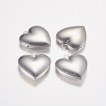 316 Stainless Steel Locket Pendants, Photo Frame Charms for Necklaces, Heart, Stainless Steel Color, 25x23x6mm, Hole: 2mm
