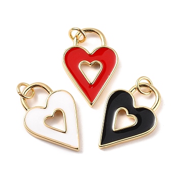 Rack Plating Brass Enamel Pendants, with Jump Ring, Long-Lasting Plated, Heart, Mixed Color, 22x15x2mm, Jump Ring: 5x0.9mm, 3mm Inner Diameter