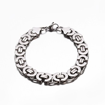 201 Stailess Steel Byzantine Chain Bracelets, with Lobster Claw Clasps, Stainless Steel Color, 8-1/4 inch(210mm), 11x5mm