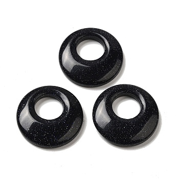 Synthetic Blue Goldstone Pendants, Donut/Pi Disc Charms, 27.5~28x4.5~5.5mm