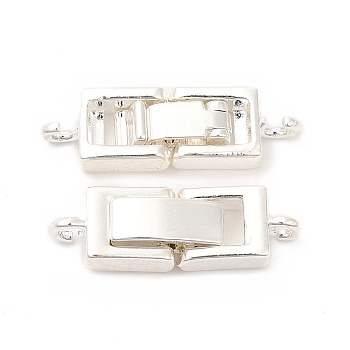 Rack Plating Brass Fold Over Clasps with Loops, for Bracelet Necklace Making, Cadmium Free & Lead Free, Long-Lasting Plated, Silver, 22x7x4mm, Hole: 1.6mm