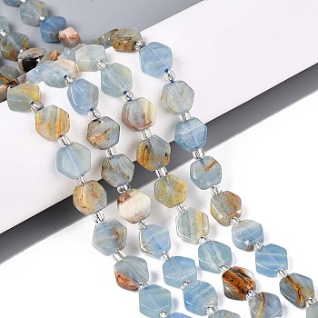Natural Blue Calcite Beads Strands, Hexagon, with Seed Beads, Blue, 8~10x8~10x4~5mm, Hole: 0.9~1mm, about 18~19pcs/strand, 7.68~8.07''(19.5~20.5cm)