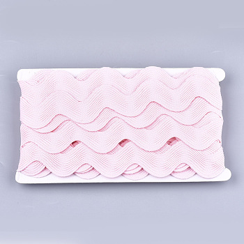 Polyester Ribbons, Wave Shape, Pink, 38~40mm, 10yard/card