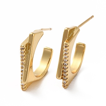 Cubic Zirconia Twist Stud Earrings, Real 18K Gold Plated Brass Half Hoop Earrings for Women, Lead Free & Cadmium Free, Clear, 17x16.5x3mm, Pin: 0.7mm