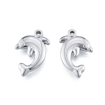 304 Stainless Steel Pendant, Dolphin Charms, Stainless Steel Color, 22.5x14x3mm, Hole: 1.6mm