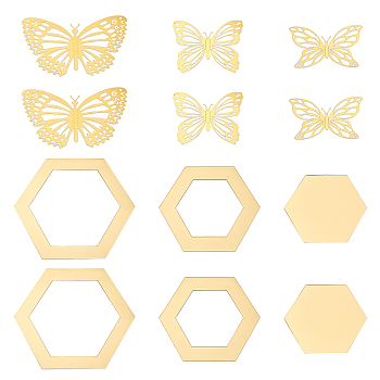 2 Sets 2 Style Hexagon & Butterfly 3D Acrylic Mirrors Wall Stickers, for Home Living Room Decoration, Gold, 1set/style