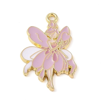 Golden Plated Alloy Eanaml Pendants, Fairy Charm, Plum, 30x19.5x1.5mm, Hole: 2mm