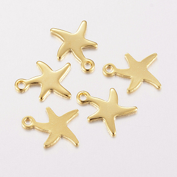 304 Stainless Steel Charms, for DIY Jewelry Making, Starfish/Sea Stars, Real 18K Gold Plated, 11x9x0.8mm, Hole: 1mm