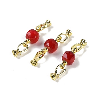 Natural Red Corundum/Ruby with Brass Fold Over Clasps, Real 18K Gold Plated, Long-Lasting Plated, Rack Plating, Faceted Cube, 40mm