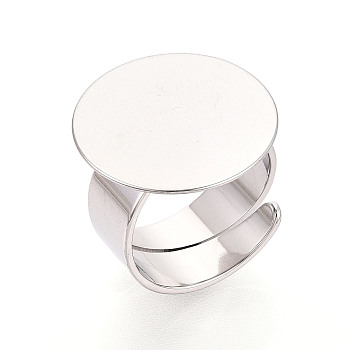 201 Stainless Steel Adjustable Ring Base Findings, Flat Round Pad Ring Settings, Stainless Steel Color, 17mm, Tray Size: 20mm