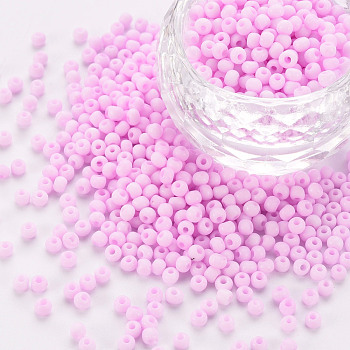8/0 Opaque Glass Seed Beads, Round Hole, Frosted Colours, Round, Violet, 3~4x2~3mm, Hole: 0.8mm, about 15000pcs/Pound