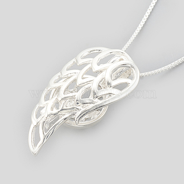 925 Sterling Silver Cage Pendant Necklaces, Carved 925, Wing, Silver, 16 inches(40.5cm)); Inner Measure: 8.5x7.5mm(NJEW-S415-06)