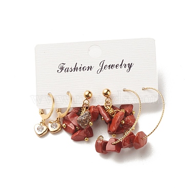 3 Pairs 3 Style Natural Red Jasper Chips Beaded Cluster Dangle Stud & Leverback Earrings(EJEW-JE04895-01)-4