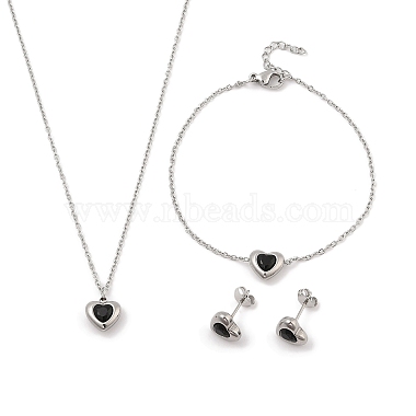 Black Heart Stainless Steel Bracelets & Earrings & Necklaces