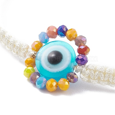 Flat Round with Evil Eye Glass & Resin Braided Bead Bracelet for Women(BJEW-JB08077)-5