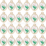 30Pcs Alloy Enamel Pendants with ABS Plastic Pearl Beads, Nickle Free, Oval with Flower Charms, White, 20x13x3mm, Hole: 2mm(ENAM-SC0005-93)