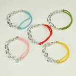 10Pcs Fashion Braided Bracelets, with Leather Cord, Aluminium Chains and Alloy Lobster Claw Clasps, Mixed Color, 195mm(BJEW-JB00848-M)