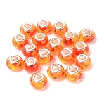 Resin European Beads, Large Hole Beads, with Platinum Tone Brass Core, Rondelle with Flower, Red, 9x13.5mm, Hole: 5mm(RESI-WH0014-34)