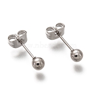 304 Stainless Steel Ball Stud Earrings, with 316 Stainless Steel Pin & Earring Backs, Round, Stainless Steel Color, 16x4mm, Pin: 0.7mm(EJEW-L254-01D-P)