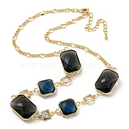 Faceted Rectangle Glass Beads Bib Necklaces, Brass Chain Neckalces, Golden, 15.35 inch(39cm)(NJEW-R263-11G)