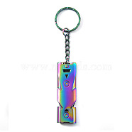 304 Stainless Steel Rectangle Tube Survival Whistles with Lanyard Keychain, Safety Whistle for Outdoor Hiking Hunting Fishing, Rainbow Color, 58x18mm(FAMI-PW0001-08M)