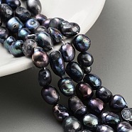 Dyed Natural Cultured Freshwater Pearl Beads Strands, Two Sides Polished, Grade 2A+, Prussian Blue, 8~9mm, Hole: 0.5mm, about 19pcs/strand, 6.89''(17.5cm)(PEAR-P062-26A)