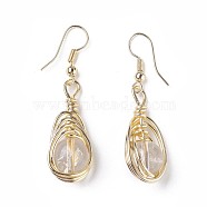 Natural Quartz Crystal Dangle Earrings, with Brass Findings, 44~47mm, Pin: 0.7mm(EJEW-F223-06C)