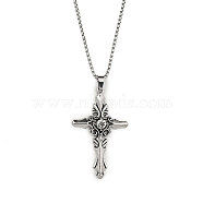 201 Stainless Steel Necklaces, Alloy Rhinestone Pendants Necklaces, Cross, Antique Silver, 23.35 inch(59.3cm)(NJEW-C034-41B-AS)
