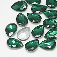Pointed Back Glass Rhinestone Cabochons, Back Plated, Faceted, teardrop, Med.Emerald, 25x18x8mm(RGLA-T081-18x25mm-15)