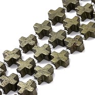 Natural Pyrite Beads Strands, with Seed Beads, Cross, 13.5x13.5x6mm, Hole: 1.2mm, about 12pcs/strand, 7.87''(20cm)(G-E595-01)