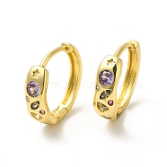 Cubic Zirconia Star & Heart Geometry Hoop Earrings, Real 18K Gold Plated Brass Jewelry for Women, Cadmium Free & Nickel Free & Lead Free, Colorful, 15x15x2~4.5mm, Pin: 1mm(EJEW-E270-32G)
