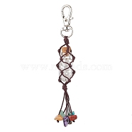 Glass Wishing Bottle Pouch Pendant Decorations, Braided Nylon Thread and Chakra Gemstone Chip Tassel Hanging Ornaments, Dark Red, 111mm(HJEW-JM01911)