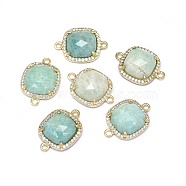 Natural Amazonite Links connectors, with Golden Tone Brass Findings and Cubic Zirconia, Faceted, Square, Clear, 18.5~19x13.5x4.5mm, Hole: 1.6mm(G-L514-019E)