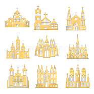 Nickel Decoration Stickers, Metal Resin Filler, Epoxy Resin & UV Resin Craft Filling Material, Golden, Cathedral, Religion, House, 40x40mm, 9 style, 1pc/style, 9pcs/set(DIY-WH0450-090)