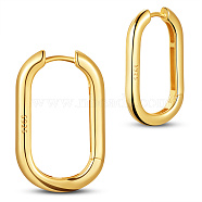 SHEGRACE 925 Sterling Silver Hoop Earrings, Carved with S925, Oval, Real 18K Gold Plated, 26x16mm(JE834B-02)
