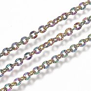 Ion Plating(IP) 304 Stainless Steel Cable Chains, with Spool, Soldered, Textured, Rainbow Color, Link: 3.1x2.8x0.5mm, about 32.8 Feet(10m)/roll(CHS-A006-02B-MC)