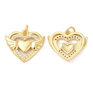 Brass Micro Pave Cubic Zirconia Pendants, Heart, Real 18K Gold Plated, 16x19x3mm, Hole: 2.7mm(KK-P236-20G)