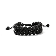 Men's 3-strand Braided Bead Bracelet, Natural Lava Rock & Black Agate(Dyed) Beads Bracelet, Inner Diameter: 2-1/8 inch(5.5~9.7cm)(BJEW-JB06960-02)